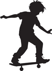 Obraz premium The image shows a stylized silhouette of a young person skateboarding, captured mid-action, showcasing a dynamic pose with outstretched arms and legs suggesting movement and balance.