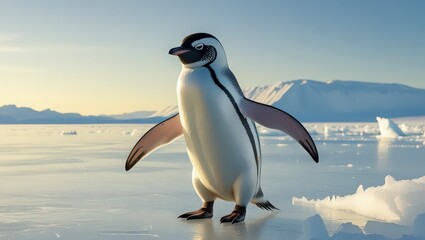 Obraz premium Penguin standing on ice in antarctica