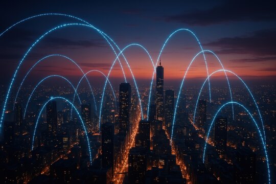 Futuristic city network connections