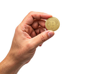 hand holding bitcoin coin. hand illustration.