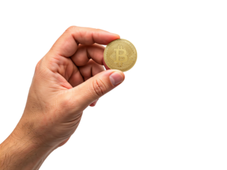hand holding bitcoin coin. hand illustration.