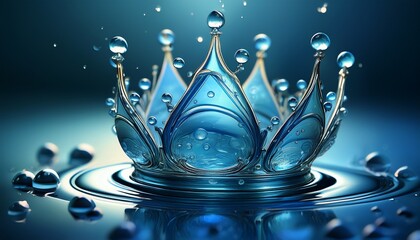a blue water droplet with a crown on top the crown is made of water droplets and is floating on top of the water