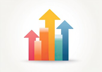 Colorful bar graph with rising arrows