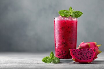 Refreshing dragon fruit smoothie with mint
