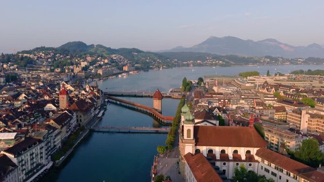 View of the Scenic City of Lucerne, Switzerland Captured at Sunrise