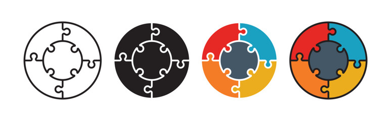 Set of five puzzle pie chart icons. Puzzle icons, business strategy plan management concept