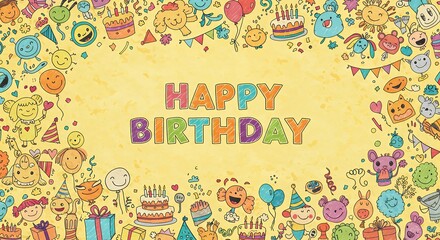 Colorful cartoon birthday celebration graphic background