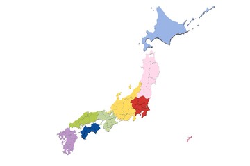 日本地図 イラスト 日本伝統色 カラー / Japan Map with Traditional Colors