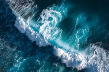 Turbulent blue ocean waves crashing.