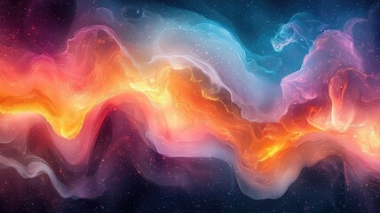 Obraz premium Vibrant cosmic swirl of colors in a nebula-like formtion, evoking a sense of wnder and creativity, perfet for backgrounds and digial art projects.