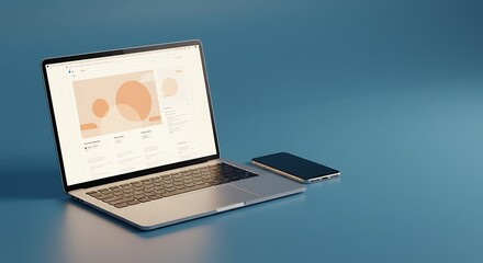 Modern laptop and smartphone on a blue background, displaying data visualization