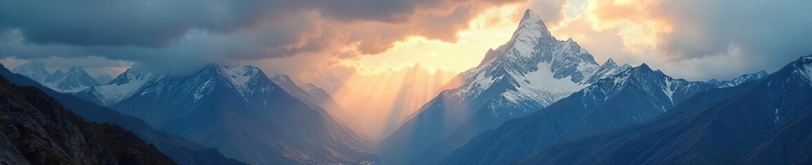 Majestic Andes Mountains shrouded in dramatic, swirling clouds Sunlight breaks through, illuminating peaks and valleys below A breathtaking display of nature's power and beauty , Bolivia, majestic