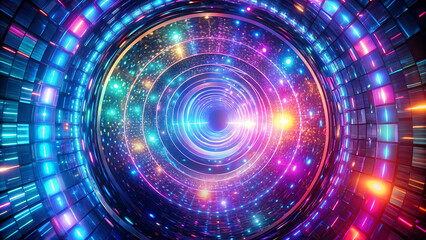 Fototapeta premium Abstract glowing holographic spiral tunnel sci fi background 
