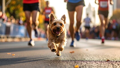 A dog running in a marathon