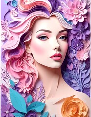 Woman portrait, floral art