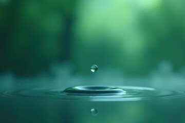 A Single Drop of Water Creates Concentric Circles on a Still Surface Against a Soft Green Background