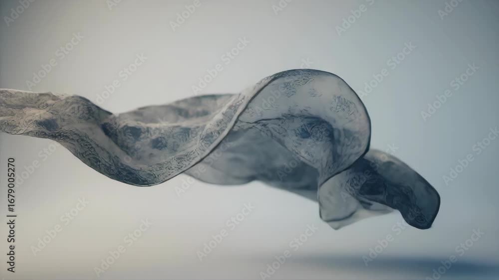 Poster flowing abstract fabric texture moving and waving in air in elegant slow motion minimal background