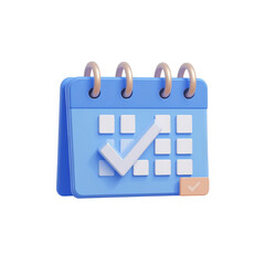 Blue calendar with check mark 3d render icon PNG file