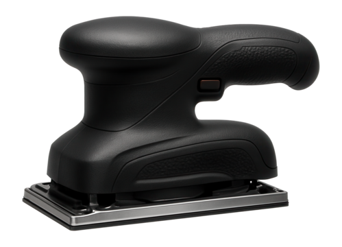 Lightweight palm sander with a contoured grip for detailed finishing tasks in a home workshop.