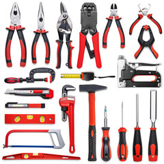 Comprehensive Set of Red and Black Hand Tools for Home and Workshop Use, ideal for maintenance,...