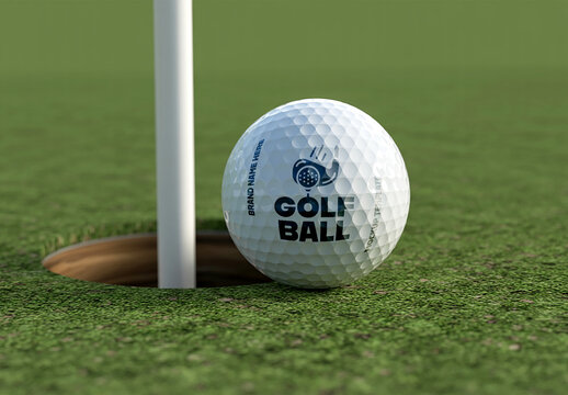Realistic Golf Ball Mockup on Green Field