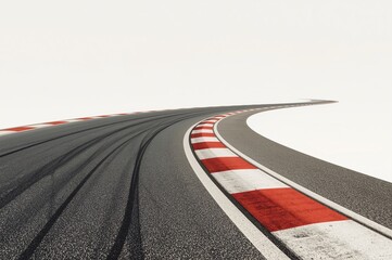 Race track curve, tire marks, white background, speed