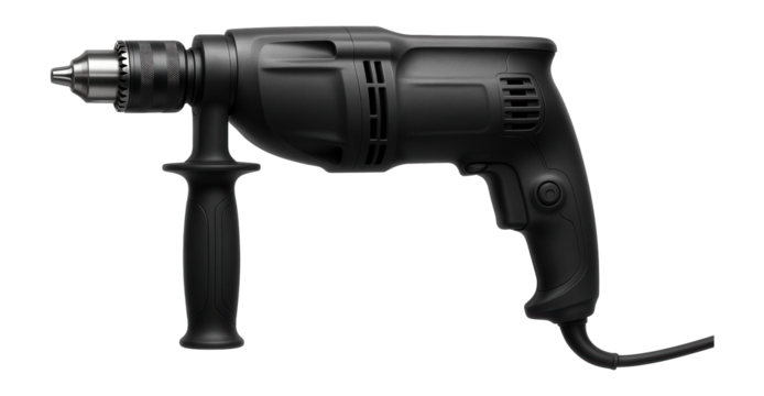 Corded hammer drill with a lock-on button for continuous operation in large-scale projects.