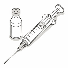 Medical illustration of a syringe and vial with a needle ready for injection or vaccination