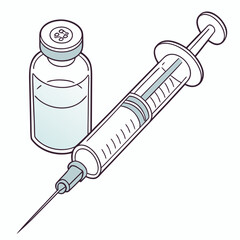 Medical syringe and vial with clear liquid symbolizing vaccination or medical treatment and healthcare