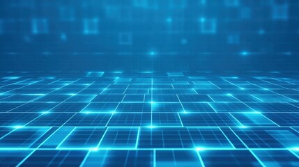 Abstract Digital Landscape with Glowing Blue Grids and Futuristic Design Elements for Technology Backgrounds