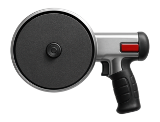 Disc sander with a circular abrasive pad mounted on a rotating wheel for metal fabrication.