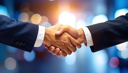 Business handshake in a blurred city background