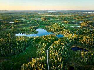 aerial view of the road and lakes