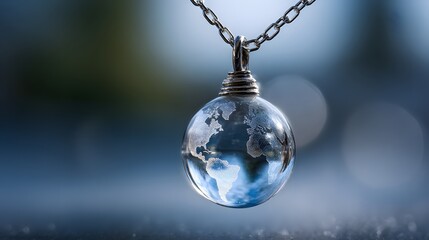 A clear globe with a chain hanging from it