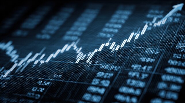 Data visualization displays an upward trend in financial markets with fluctuating values and a positive trajectory on a digital trading interface during market hours.