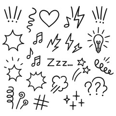 Hand drawn comic elements set with doodle symbols, icons and cartoon effects vector