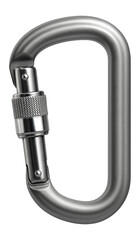 Aluminum D-shaped carabiner with a screw-lock gate for climbing activities.