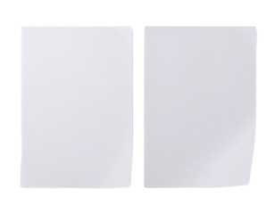 Blank white paper sticker label isolated on transparent background