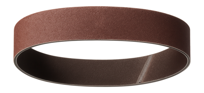 Medium grit abrasive belt for smoothing wood surfaces in a carpentry workshop.