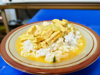 sayur lodeh are a typical Indonesian dish made with coconut milk and tofu