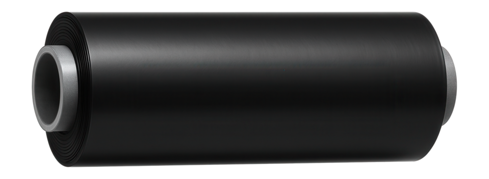 Opaque black polyethylene protective film with UV resistance for outdoor construction sites.