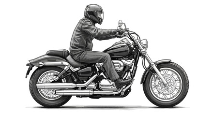 Naklejka premium Artistic Illustration of a Rider on a Classic Cruiser Motorcycle