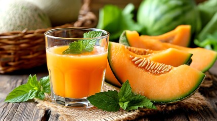 Refreshing melon juice recipe kitchen beverage photography rustic setting close-up summer hydration