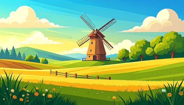 Rural landscape with windmill