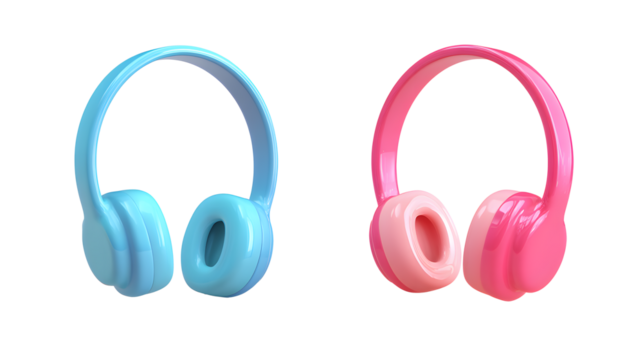 Headphones 3d icons in cartoon plastic style isolated on a transparent  background