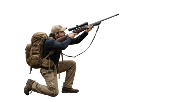 Isolated Hunter Aiming Rifle