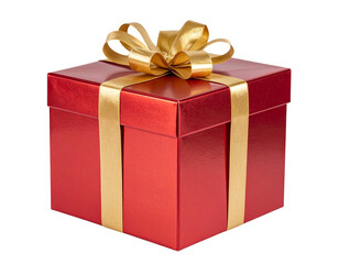Fototapeta premium Red Gift Box with Golden Bow, isolated on transparent background