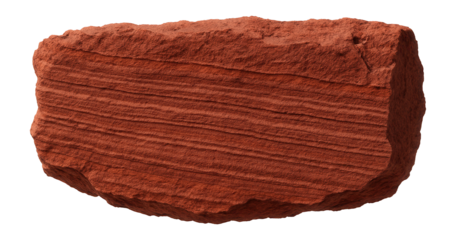 Red sandstone fragment with fine stratification and rough texture