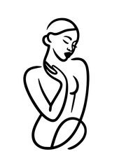 Logo of a beautiful girl , black and white, vintage design template vector illustration