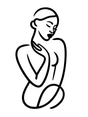 Vector Illustration of a woman with lines drawing for logo,icon, black and white	